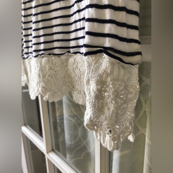 Potter’s Pot size L long sleeve shirt in light heather blue & navy white stripe - Picture 2 of 5